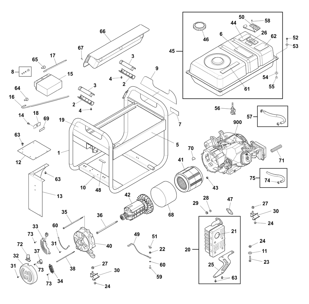 Main Unit Diagram and Parts List for 030749-02  Briggs and Stratton Generator